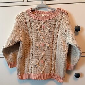 Charming Knit Sweater - Beige and Pink